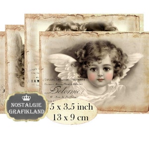 Angels Vintage Christmas Anges Victorian Cards Christmas 5 x 3.5 inch Instant Download digital collage sheet P101 image 1