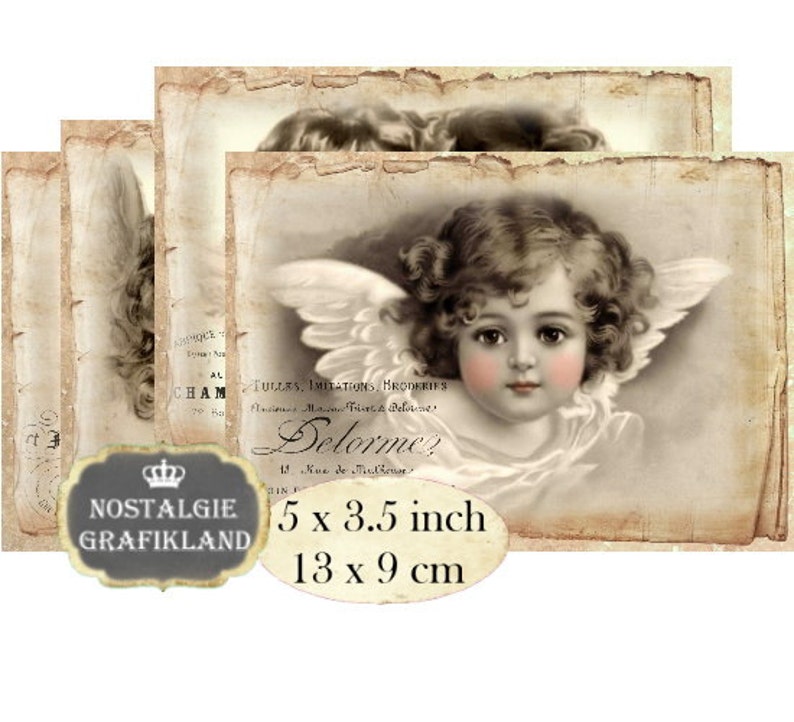 Angels Vintage Christmas Anges Victorian Cards Christmas 5 x 3.5 inch Instant Download digital collage sheet P101 image 1