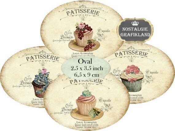 Cupcake Patisserie Labels Cakes Bakery Chocolate Oval 3.5 x - Etsy