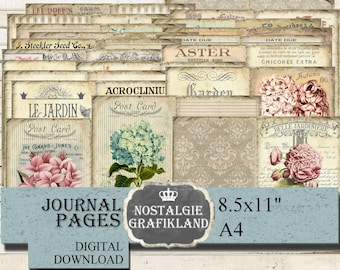 GARDEN Journal Pages Seeds Jardin Flowers Ephemera printable Papers PDF Download Scrapbook JPA026
