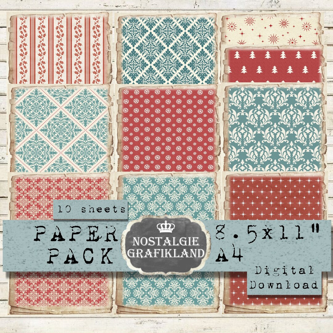 CHRISTMAS Paper Pack Printable Background Rustic Coutry Red - Etsy