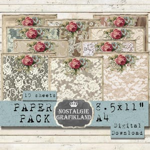 LACE Background printable Sewing Paper Pack Vintage Wedding Sew Journaling Fabric Lace Download digital collage sheet 8.5x11&quot; PP123