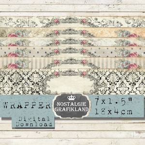 Digital Wrapper Frames stampabile Sapone Packaging Wraps Grunge Ornamenti modificabili etichette vuote Download immediato foglio di collage digitale E043