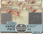 SHABBY CHIC printable Background Paper Pack digital Papers Vintage Junk Journal Journaling 8.5x11" PP049