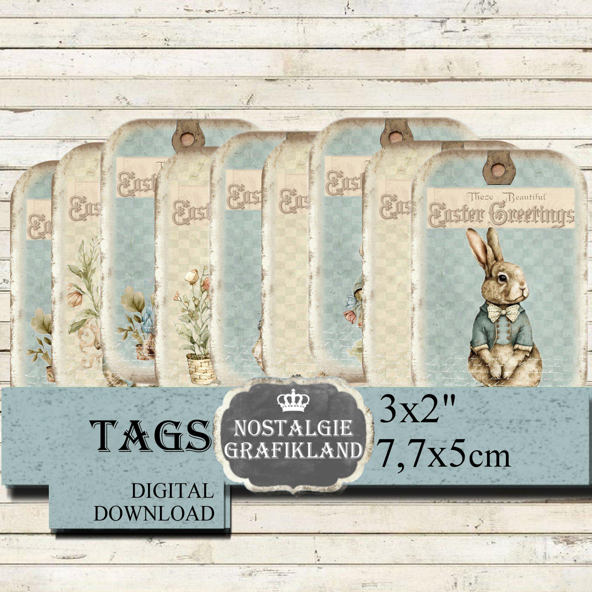Rabbits Tags Bunnies Easter Prints Printable Download Vintage Chicken ...