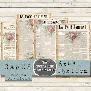 Newspaper printable Ephemera Journal Paris Vintage Journaling Paper Journals 6x4 inch prints Instant Download digital collage sheet D174