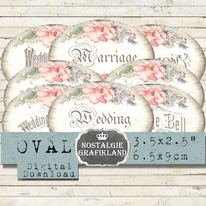 Palavras de casamento para impressão, registro oval de casamento, 3,5 x 2,5 polegadas, download instantâneo, folha de colagem digital O087