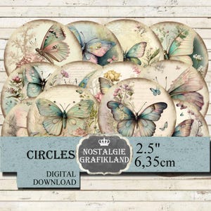 Butterflies Butterfly Circles Shabby Insect Papillon 2.5 inch Round Download digital collage sheet C176