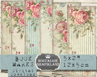 Shabby Chic Bookmarks printable Journaling Bookmark Embellishments Download Digital collage sheet BM013