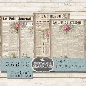 Newspaper printable French Ephemera Digital Magazine Paper Vintage Parisien Old Shabby Journaling 7x5 inch Download digital sheet G064