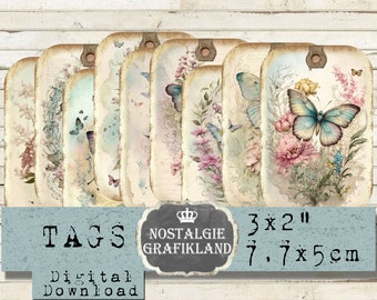 Butterfly Tags printable Butterflies Journaling Download digital collage sheet T170