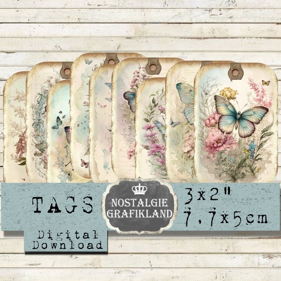 Butterfly Tags printable Butterflies Journaling Download digital collage sheet T170