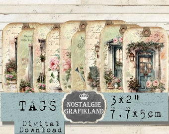 French Doors printable Tags Provence Shabby Journaling Ephemera Download digital collage T207