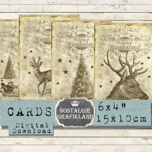 Winter Wonderland printable Deer Reindeer Christmas Journal Prints Vintage Ink Saver 6x4 digital D227