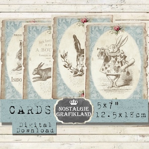 Rabbits printable Shabby Chic Vintage Papers printable vintage Hare Bunnies Cards Journal 5x7 inch Easter Bunny Download digital sheet G030