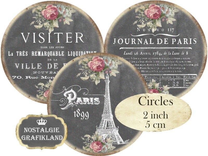 Chalkboard French Paris 2 inch Circles digital Eiffel Tower Instant  Download collage sheet C186