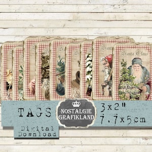 printable Santa Claus Tags Christmas Vintage Ephemera prints Pere Noel Father Christmas Download digital collage sheet T088