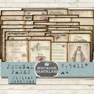 CHRISTMAS digital Vintage Old Journal Pages printable Journaling Merry Christmas Download digital collage sheet JPB028