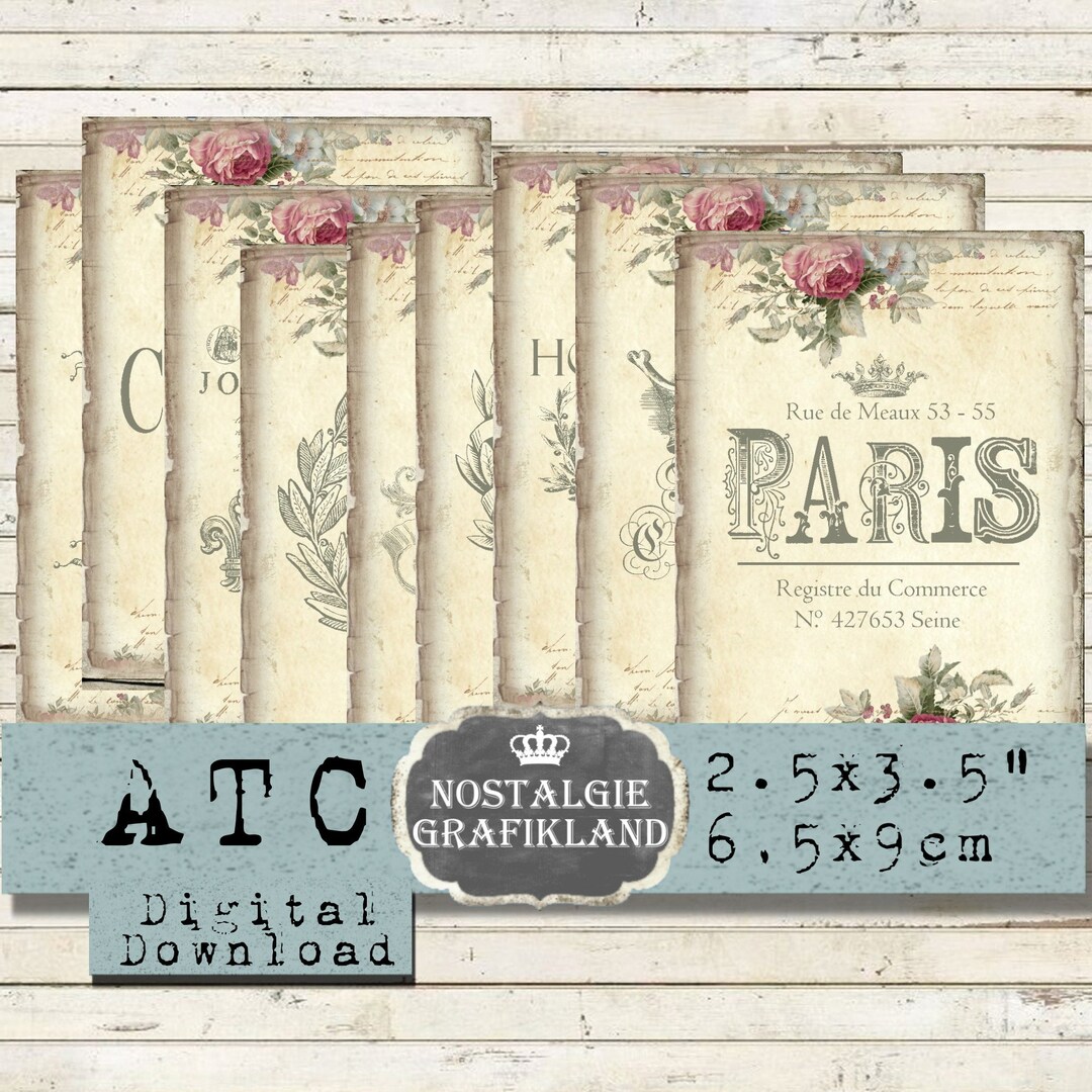 Paris French Shabby Chic ATC Labels Instant Download Printable Digital ...