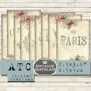 Paris French Shabby Chic ATC Labels Download instantâneo Folha de colagem digital imprimível S124