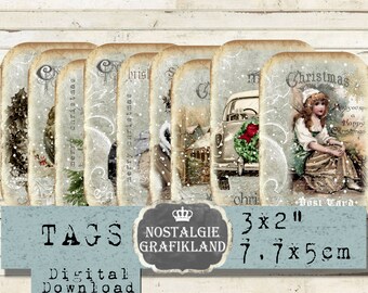 Christmas Tags printable Shabby Journal prints Elements Add on Journaling digital collage sheet T030
