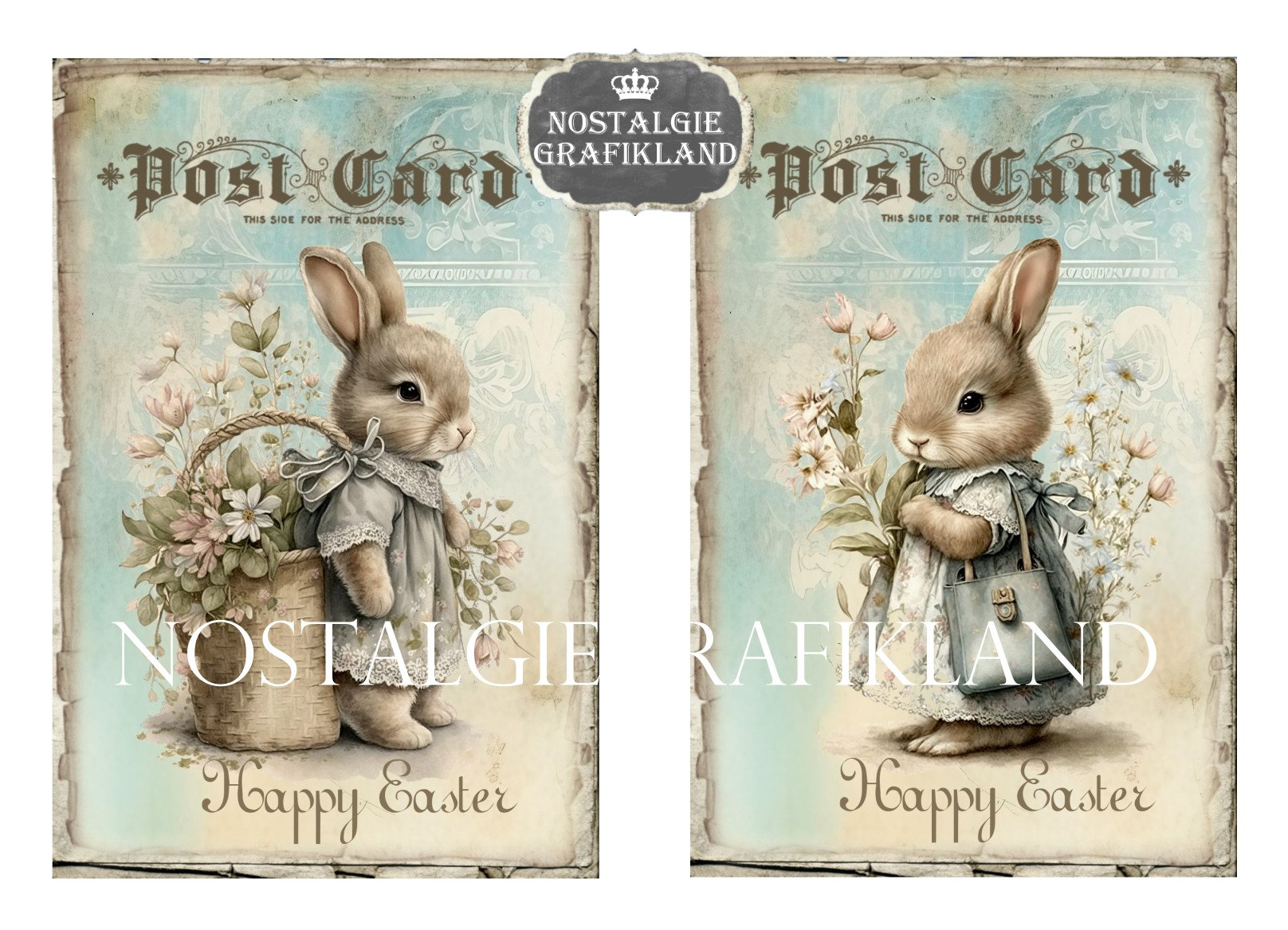 Easter Postcards Printable Bunnies Bunny Cards Happy Easter 6x4 ...