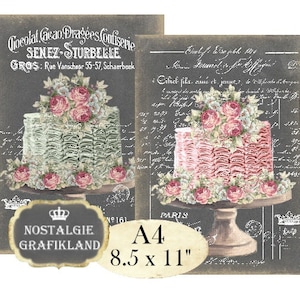 Chalkboard Patisserie Shabby Chic Wedding Cake Bakery A4 Decoupage printable Download digital collage sheet A133