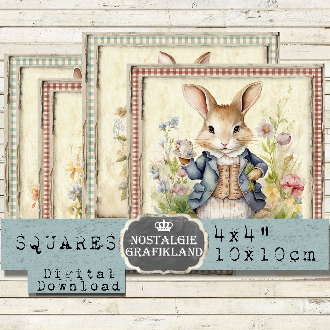 Rabbits Squares Printable Bunnies Easter Country Coaster 4x4 Inch Rabbits Squares Printable Bunnies Easter Country Coaster 4x4 Inch
