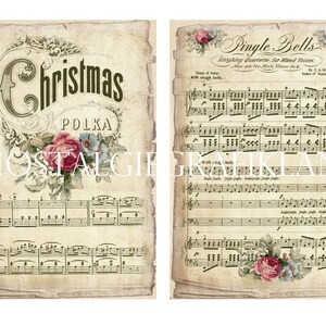 Christmas Cards Music Sheets Printable Shabby Chic Song Papers ...