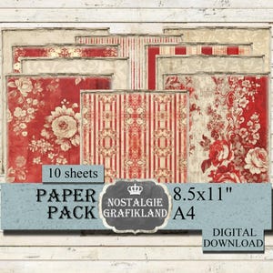 Blumen Rot Papier Instant Download collage sheet Shabby Chic Journal Scrapbooking Decoupage PP006