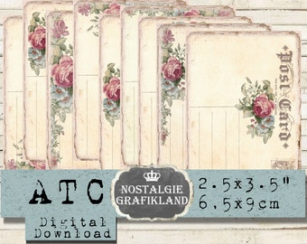 Blank Postcards printable ATC Ephemera Vintage Cards Journal Craft Papers Instant Download digital collage sheet S060