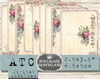 Blank Postcards printable ATC Ephemera Vintage Cards Journal Craft Papers Download digital sheet S060