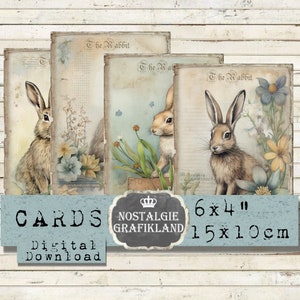 Rabbits digital Hare Bunny Bunnies Easter printable Animals 6x4 inch selfprinting Journaling Download digital collage sheet D112