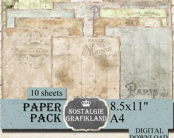 French Paris digital Paper Pack printable Papers Journaling France Old Vintage Download 8.5x11" PP144