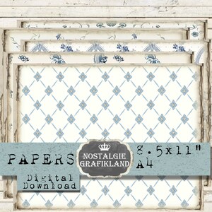 WHITE BLUE Pattern printable landscape Papers Pack Pack horizontal Scrapbook Journaling Download digital sheets 11x8.5" PPH5115