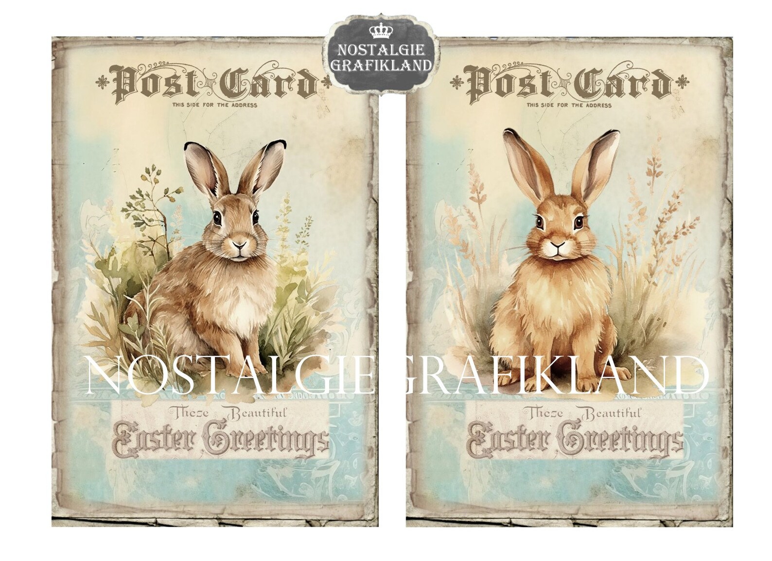 Easter Rabbits Postcards Printable Bunnies Bunny Cards 6x4