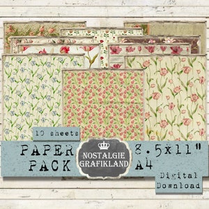 Tulpen Vintage Floraler Hintergrund Blumen Vintage Papiere Papier Pack Scrapbooking Download A4 digital collage sheet PP072