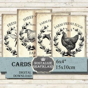 Farm Life 15 x 10 cm Instant Download digital collage sheet Kuh Schaf Biene Hahn D263