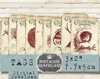 Old Christmas Tags printable Paper Gift Tag Joyeux Noel printable Download digital sheet T042