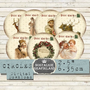 Kreise Weihnachten Christmas Postcards Instant Download digital collage sheet Weihnachtsmann Rentiere Nikolaus Rehe C112