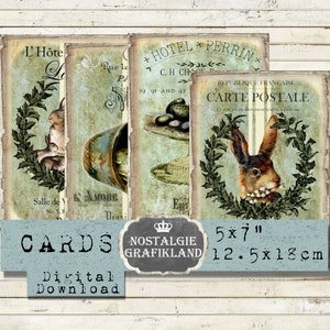 Hasen Kaninchen Osterhasen Vintage Decoupage Karten Papier Ephemera 18 x 12,5 cm Instant Download digital collage sheet G049