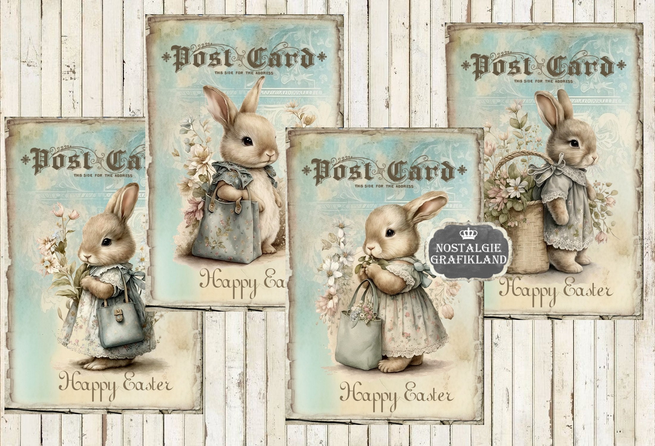 Easter Postcards Printable Bunnies Bunny Cards Happy Easter 6x4 ...