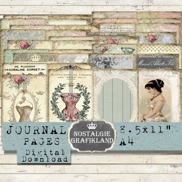 CORSET digital Journal Pages Book Ephemera printable Junk Journal Underwear Lingerie Dessous digital collage sheet JPA013