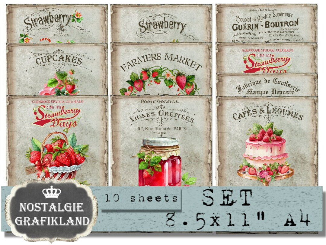 Strawberries Printable Paper Pack Set Strawberry Printable - Etsy