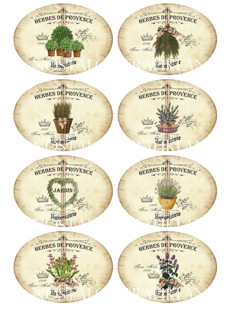 Kräuter Etiketten Thymian Basilikum Oregano Herbes de Provence | Etsy