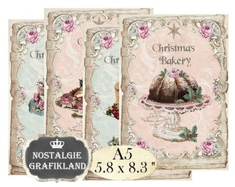 Christmas Bakery Pink Shabby Chic A5 printable Patisserie Cake Journals Scrapbooking Instant Download digital collage sheet A5002