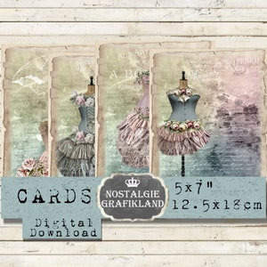 Dressform digital Cards Mannequin printable Sewing Sew Stitching Papers Vintage Journaling 5x7 inch Instant Download digital collage G007