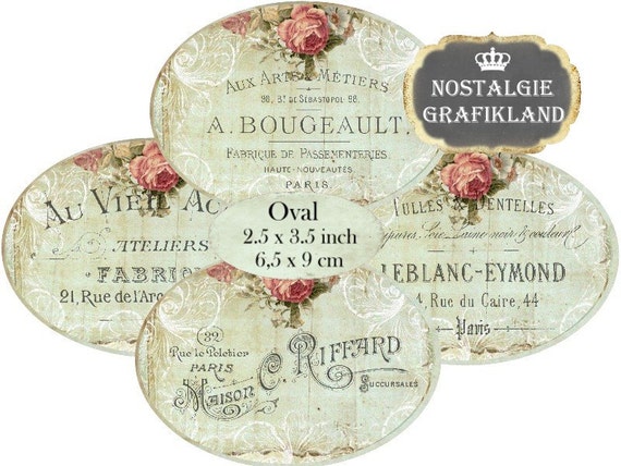 Shabby Chic French Art Logo Label Oval 3 5 X 2 5 Inch Instant Etsy