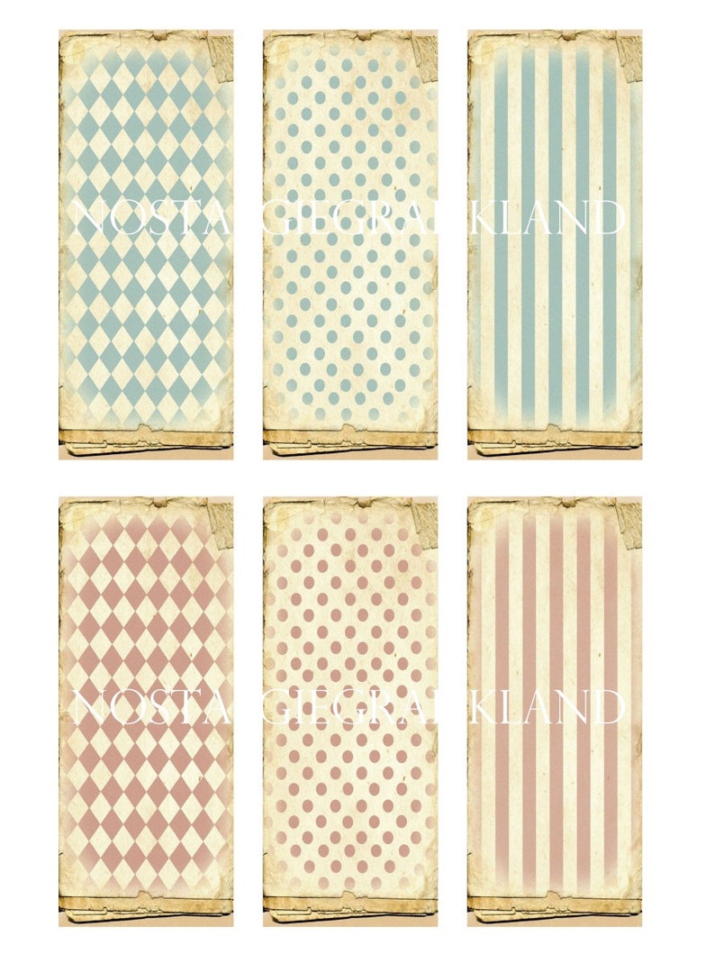 Background Bookmarks Vintage Pastel Rhombus Polka Dots Stripes Paper Instant Download digital collage sheet BM016