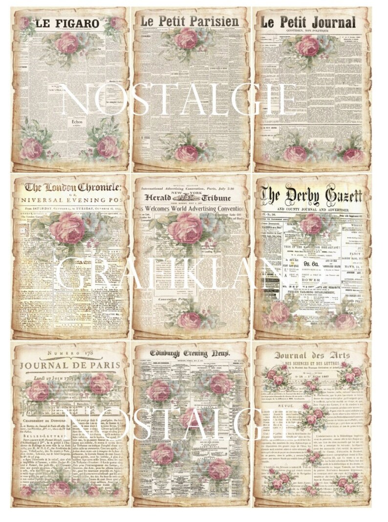 Old Newspaper Printable Journals Roses Digital Journal - Etsy